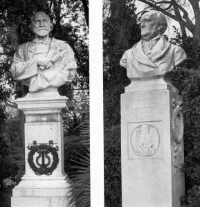 Verdi (pa kreisi) un Vāgnera krūšutēli Giardini Pubblici Venēcijā