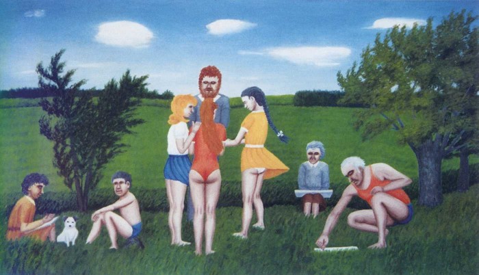 Edgars Krīgers. Vasaras plenērs. 1988 Vīrs vidū ar bārdu – Tīrradņu autors Aivars Leitis
