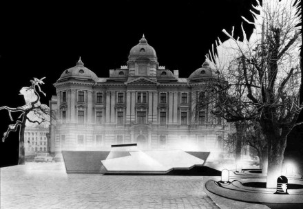 Projekts Jāņa Fridriha Baumaņa piemineklim. I. Rībena, U. Zābers, 80. gadi