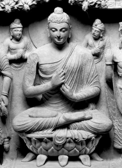 Buda Šakjamuni ar bodisatvām, Gandhara (Pakistāna), 2.-4. gs.